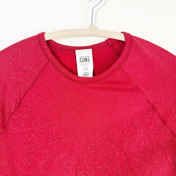 Athleta Girl Kids Power Up Shimmer Top Red Silver Sparkle XXL 16 NWT Stretch - Picture 5 of 13